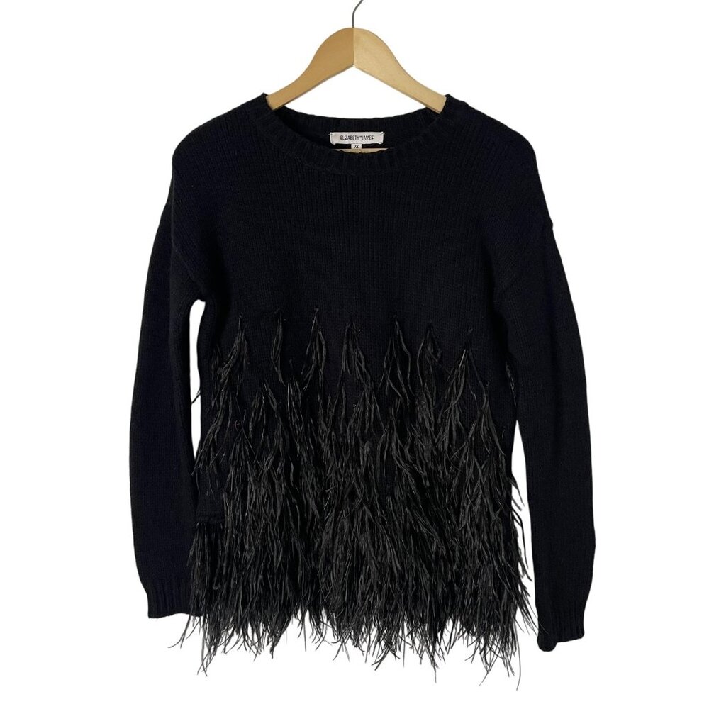 Elizabeth and James Sweater XS‎ Black Ostrich Feather Western Fringe Whimsigoth